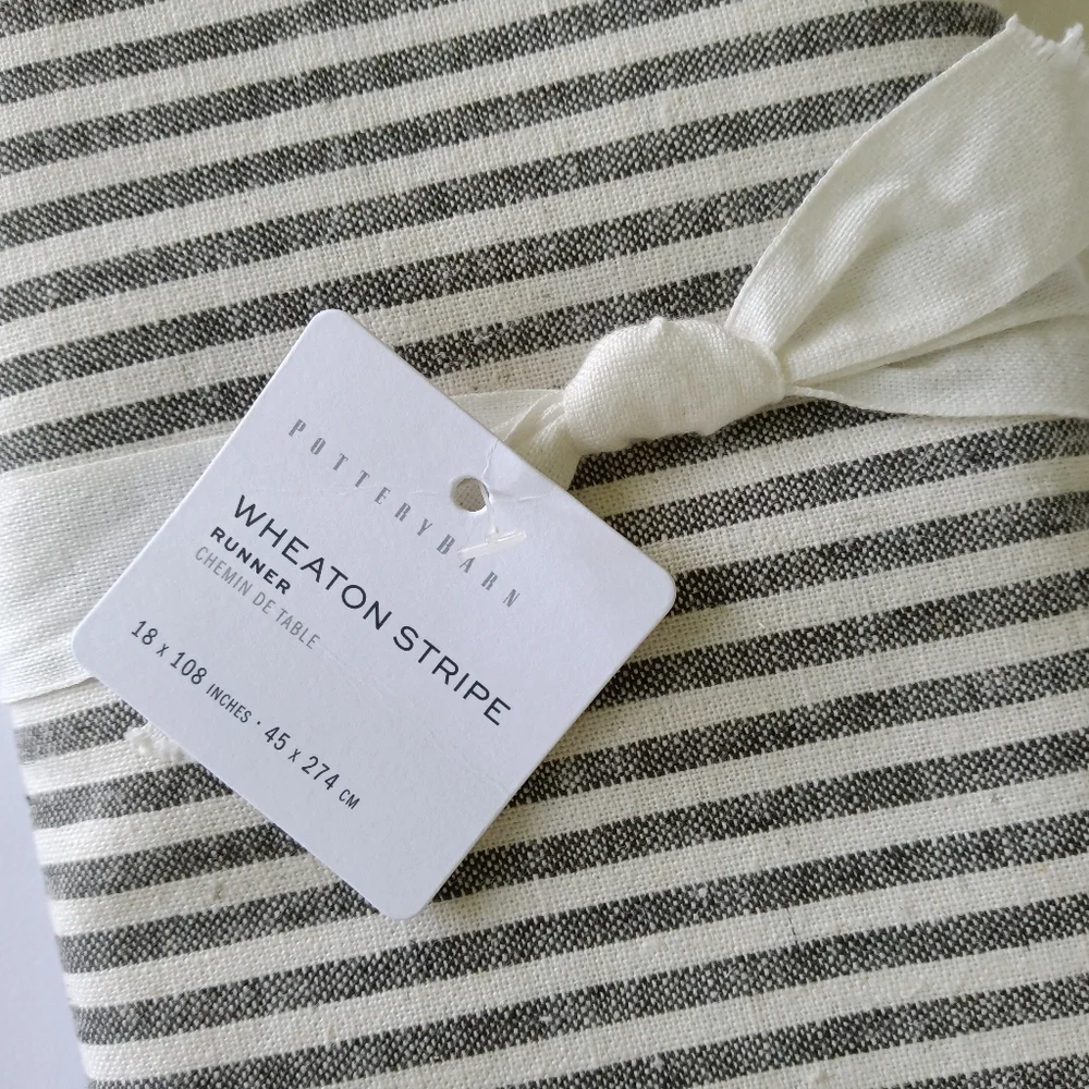 NWT Pottery Barn Wheaton Stripe Linen/Cotton Table Runner 18